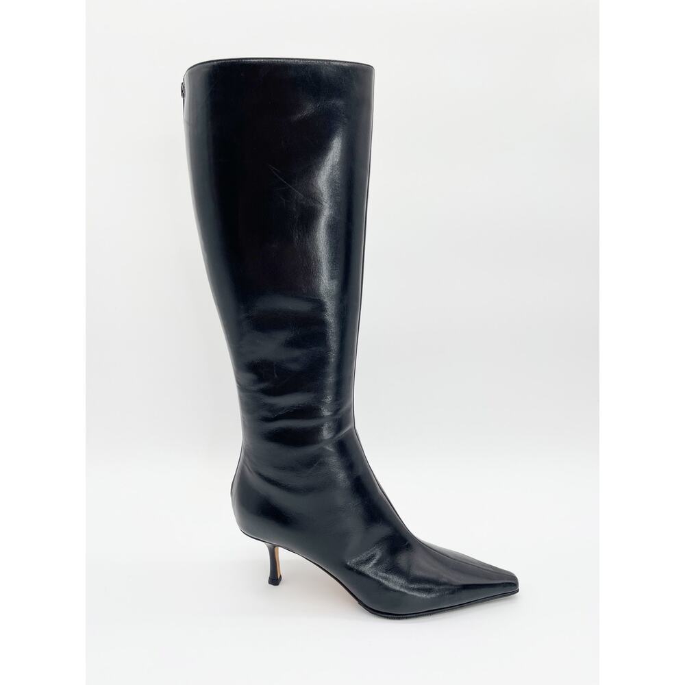 Jimmy Choo Vintage Peony Black Leather Pointed Toe Knee High Heeled Boots IT 38 - Picture 2 of 13